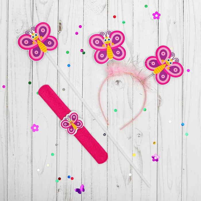 Карнавальный набор "Бабочка": ободок, браслет, волшебная палочка