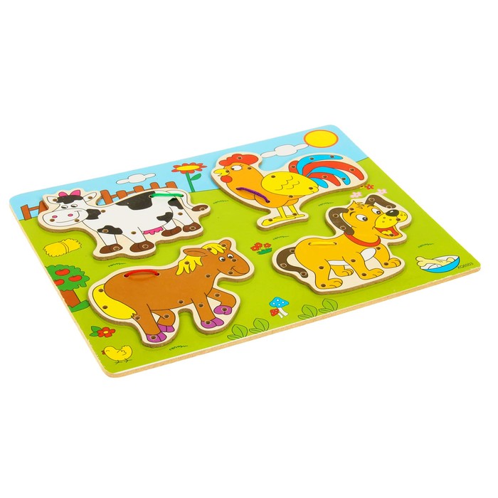 Шнуровка-планшет "Домашние животные", 4 шт.