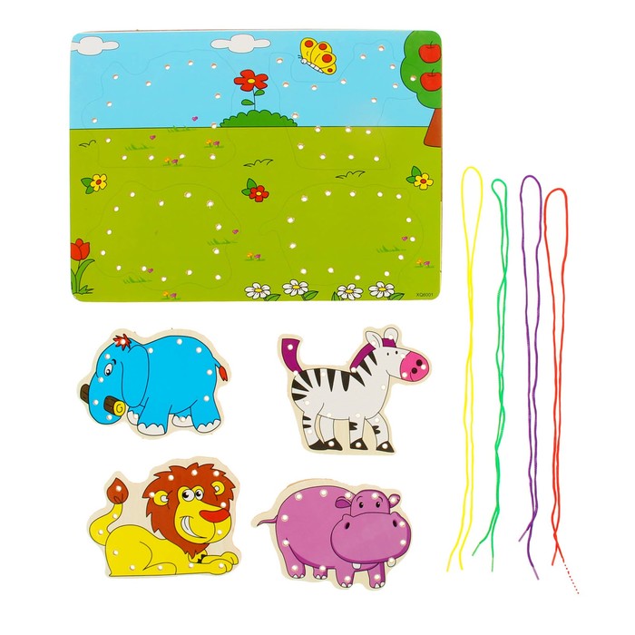 Шнуровка-планшет "Весёлые джунгли", 4 шт.