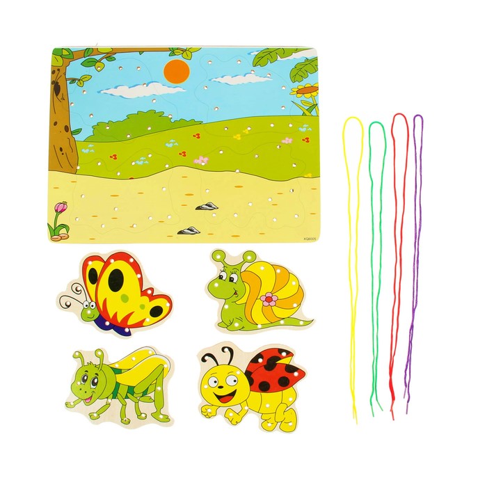Шнуровка-планшет "Букашки на полянке", 4 шт.