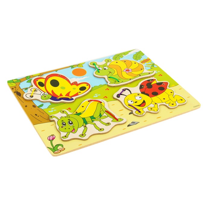 Шнуровка-планшет "Букашки на полянке", 4 шт.