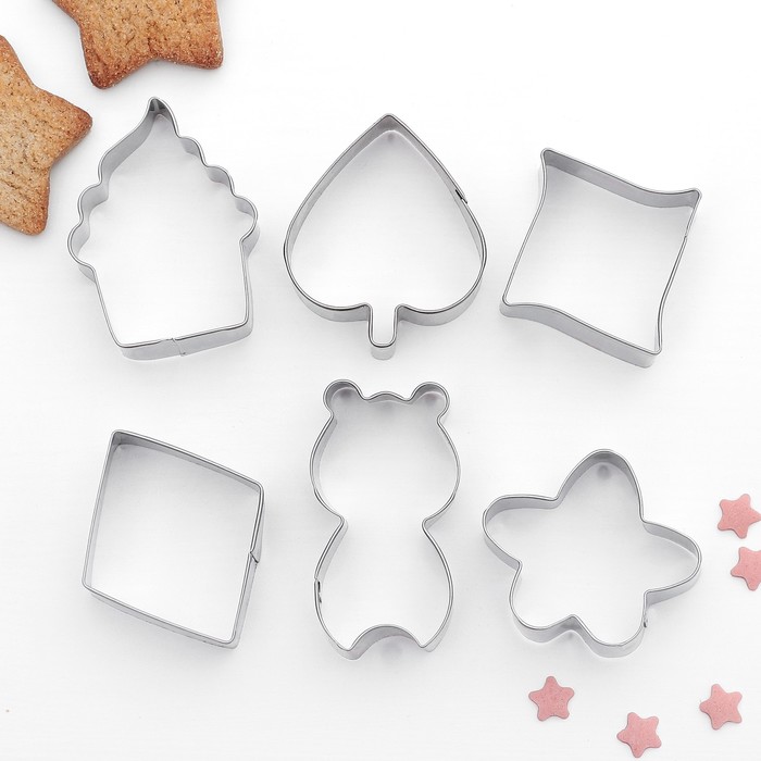 Набор форм для вырезания печенья 7x13 см "Цветок,капкейк,ромб", 6 шт