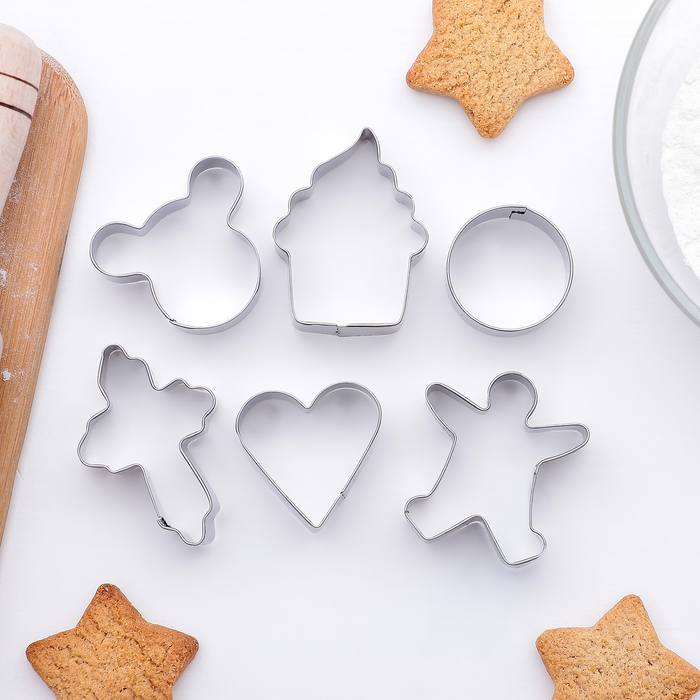 Набор форм для вырезания печенья 7x13 см "Сердце,круг,капкейк,мишка", 6 шт
