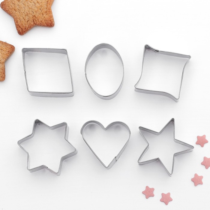 Набор форм для вырезания печенья 7х13 см "Сердце,круг,звезда,квадрат", 6 шт