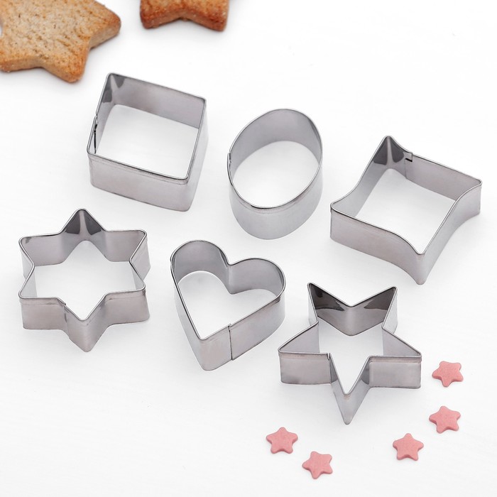 Набор форм для вырезания печенья 7х13 см "Сердце,круг,звезда,квадрат", 6 шт