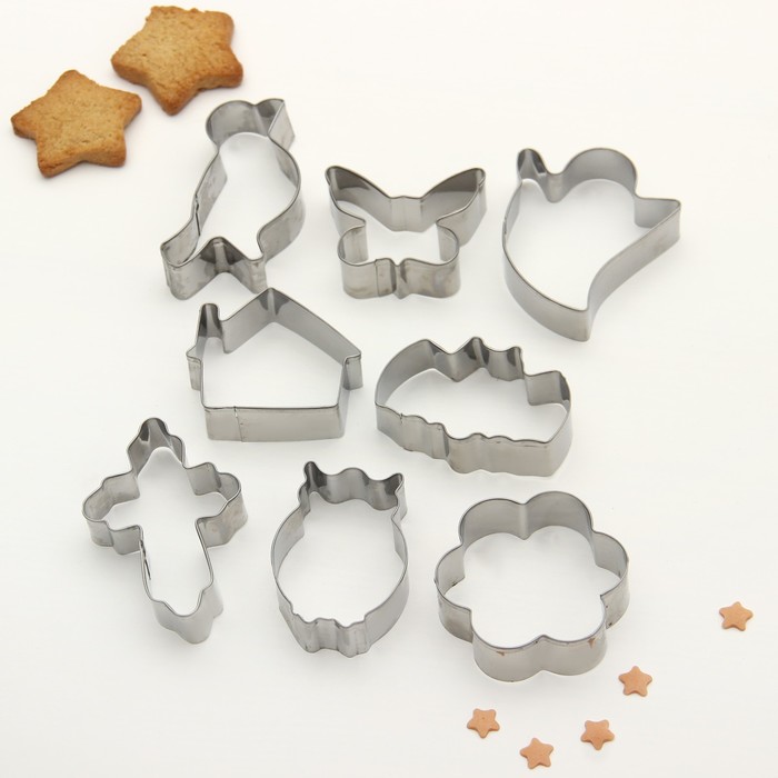 Набор форм для вырезания печенья 14x14 см "Домик, цветок, бабочка, крестик", 8 шт