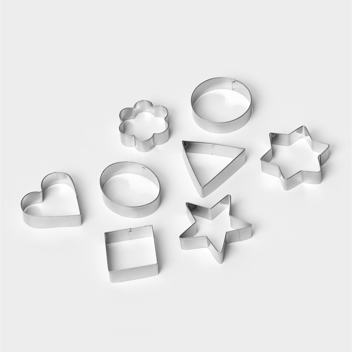 Набор форм для вырезания печенья Доляна «Круг,овал,звезда,квадрат,сердце», 14×14 см, 8 шт