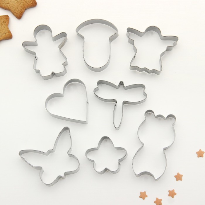 Набор форм для вырезания печенья 14x14 см "Гриб, животные, ангел, цветок, сердце", 8 шт