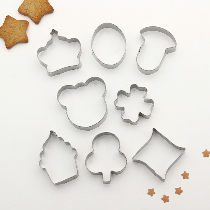 Набор форм для вырезания печенья 14x14 см "Мишка ,корона, клевер, гриб, овал", 8 шт