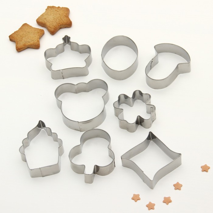 Набор форм для вырезания печенья 14x14 см "Мишка ,корона, клевер, гриб, овал", 8 шт