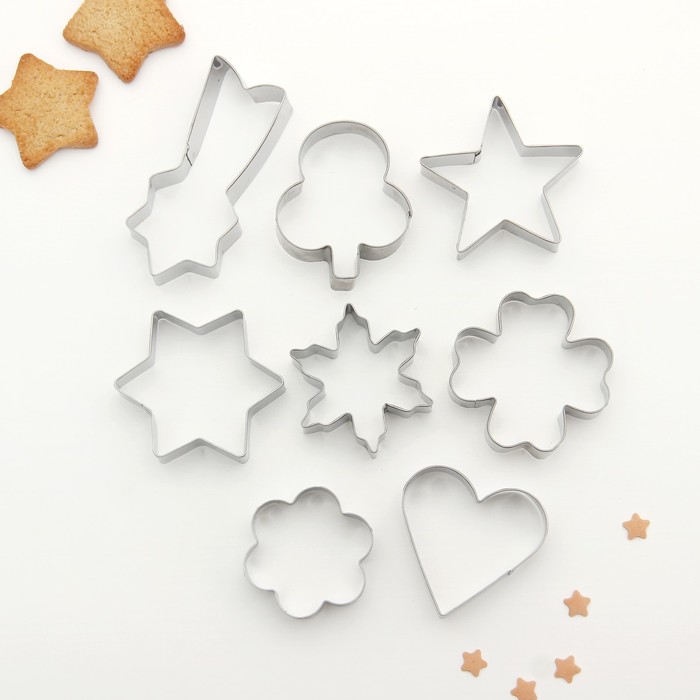 Набор форм для вырезания печенья 14x14 см "Сердце, клевер, цветок, звезда", 8 шт