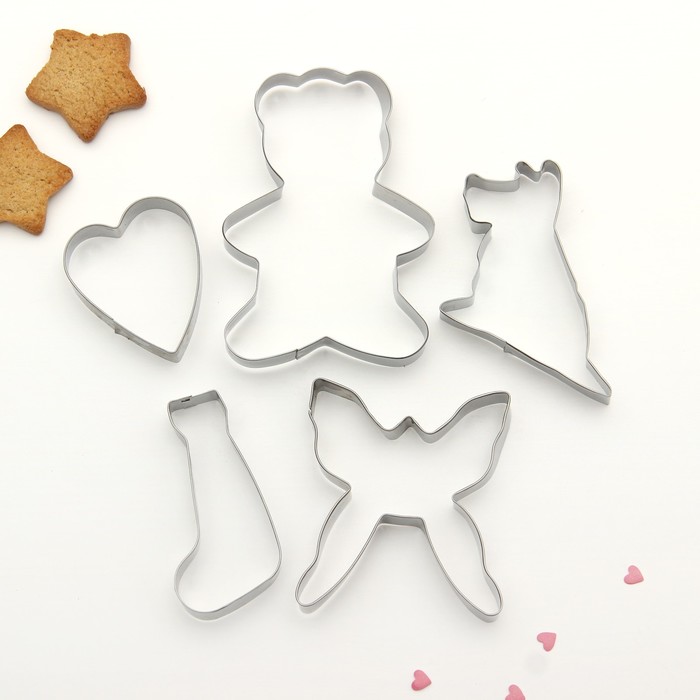 Набор форм для вырезания печенья 19х13 см "Бабочка, сердце, мишка, собака", 5 шт