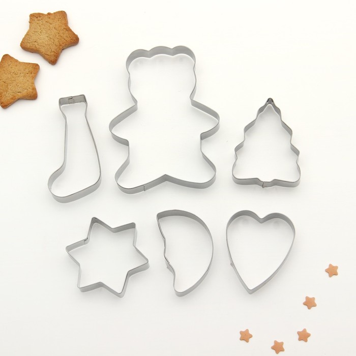 Набор форм для вырезания печенья 19х13 см "Мишка, сердце, месяц, ель, носок", 6 шт