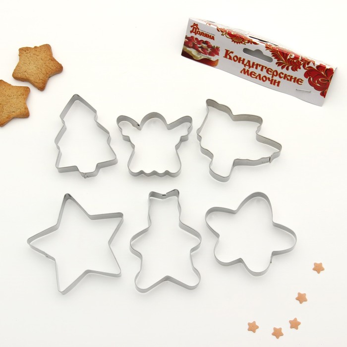 Набор форм для вырезания печенья 19х13 см "Мишка,цветок,ангел,ель,звезда", 6 шт