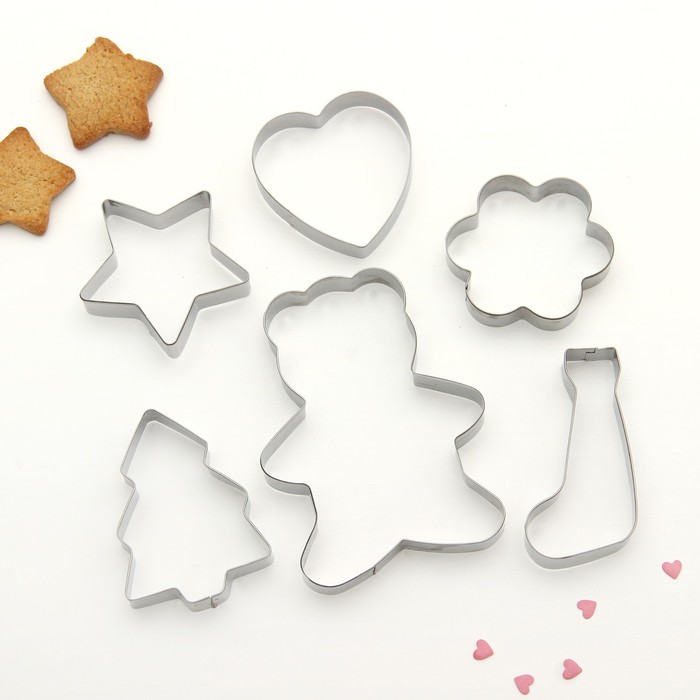 Набор форм для вырезания печенья "Мишка,цветок,сердце,ель,звезда" 19x13 см, 6 шт