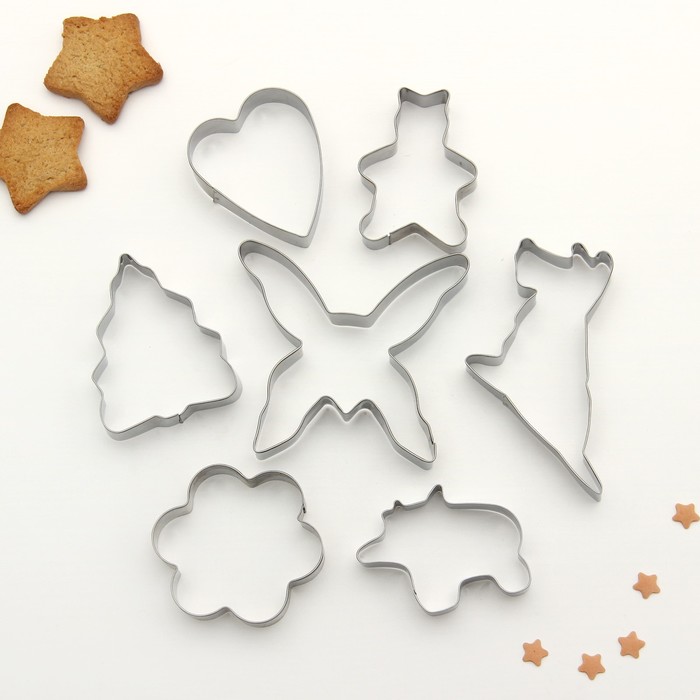 Набор форм для вырезания печенья 19х13 см "Мишка, цветок, сердце, ель, звезда", 7 шт