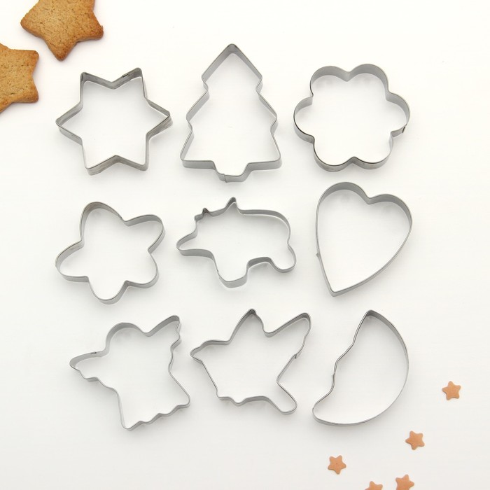 Набор форм для вырезания печенья "Звезда,сердце,ель,цветок,ангел" 19x13 см, 9 шт
