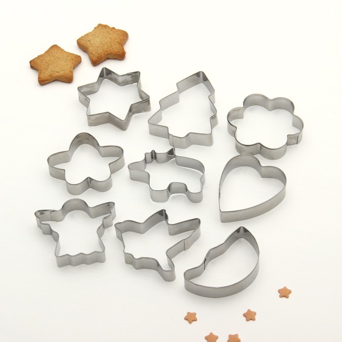 Набор форм для вырезания печенья "Звезда,сердце,ель,цветок,ангел" 19x13 см, 9 шт