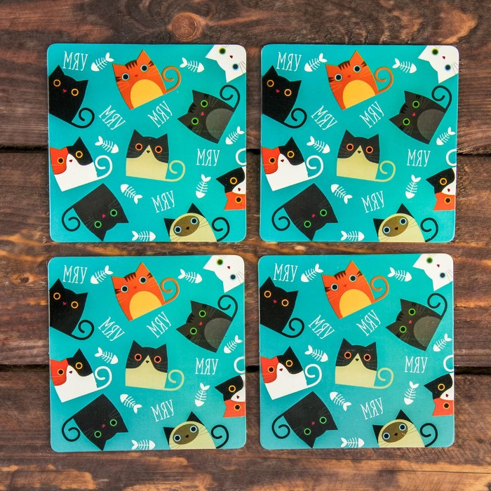 Набор подставок под горячее "Мяу" 4 шт., 9 х 9 см