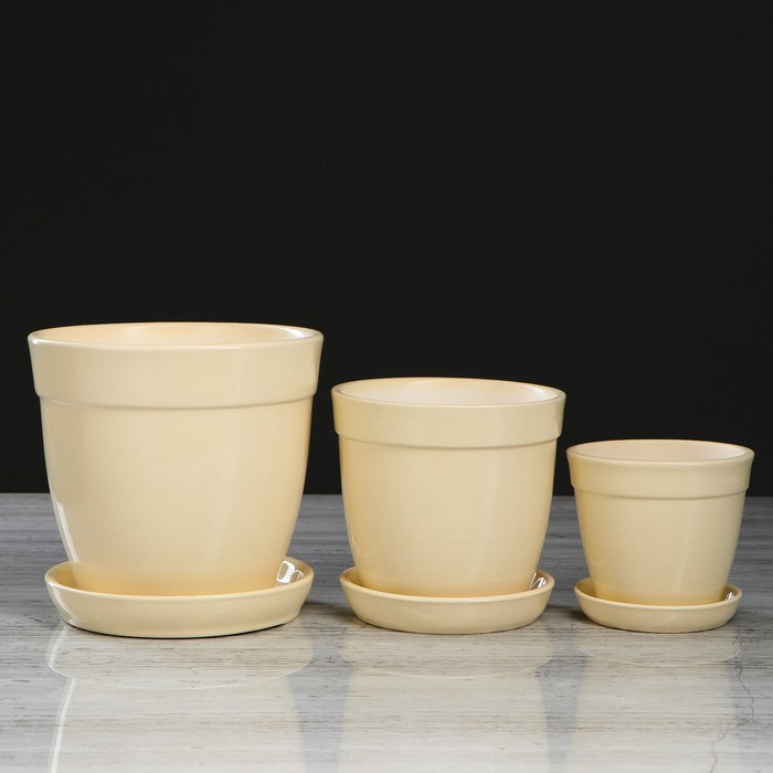 Набор кашпо "Глория" кремовый, 0,5 л, 1 л, 2 л