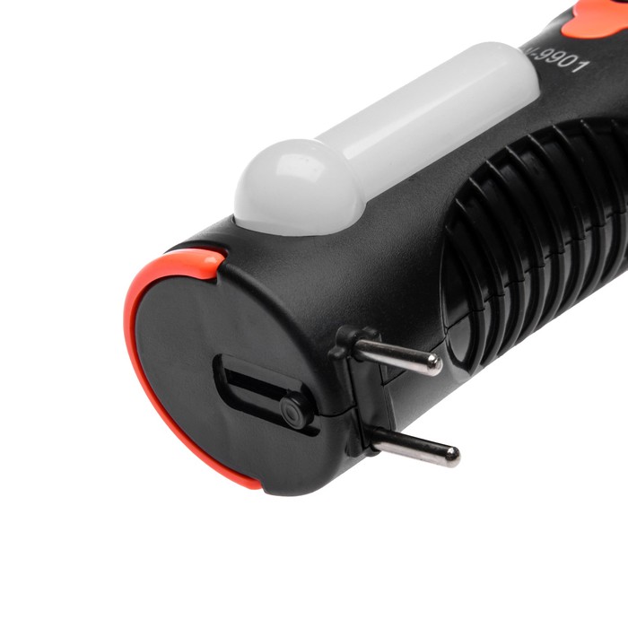 Фонарик 220 В, 1+1+1 диодов, 3 режима, вход д/USB, б/проводов, чёрно-оранжевый, 6х15.5 см