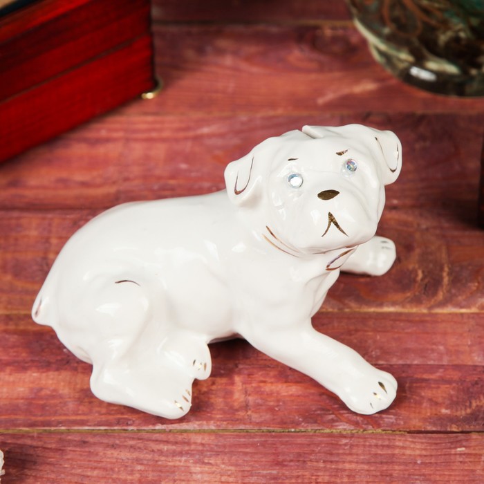 Копилка "Собака Бульдог" мини, глянец белый