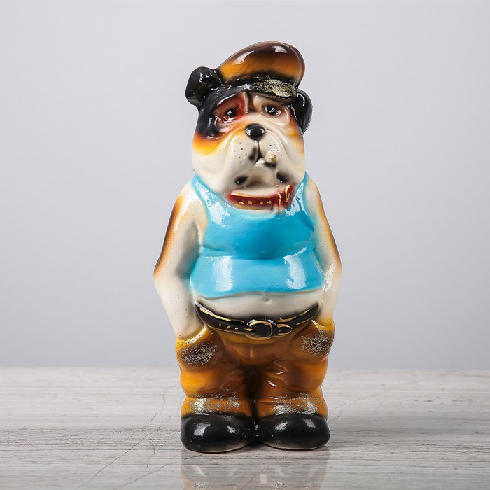 Копилка "Собака Бульдог Фраер", глянец, бело-коричневый