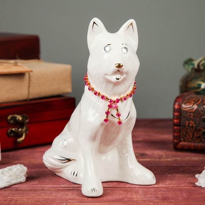 Сувенир "Собака Овчарка" мини, цепочка со стразами, глянец, белый