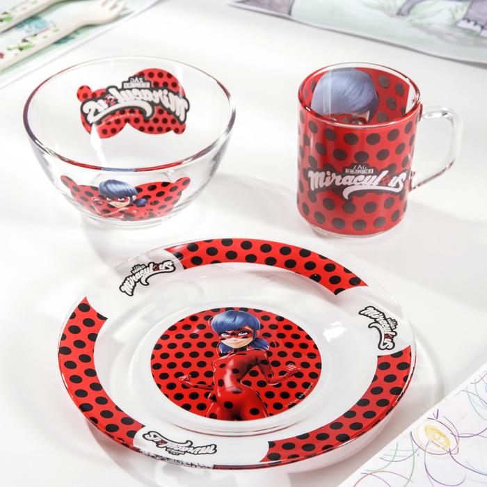 Набор посуды "Леди Баг и Супер Кот", 3 предмета: кружка 250 мл, тарелка 19,5 см, салатник 250 мл 13 см, подарочная упаковка