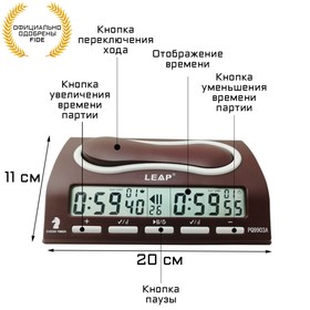 Шахматные часы, электронные, LEAP FIDE, PQ9903A, 11 х 20 х 5.5 см, 2 АА Ош