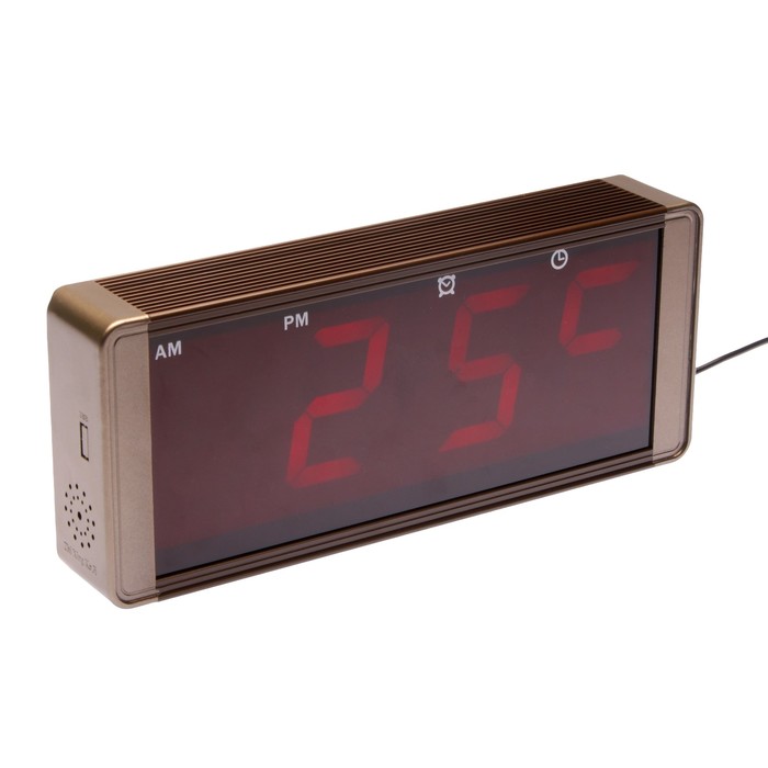 Электронные часы-будильник классика, прямоуг, красные цифры, цвет черный, от сети 24*10см 274117