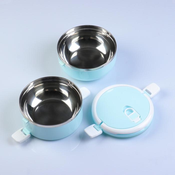 Ланч-бокс набор 2в1, круг, 1,1л, держит тепло 3-4ч, микс 15*17см