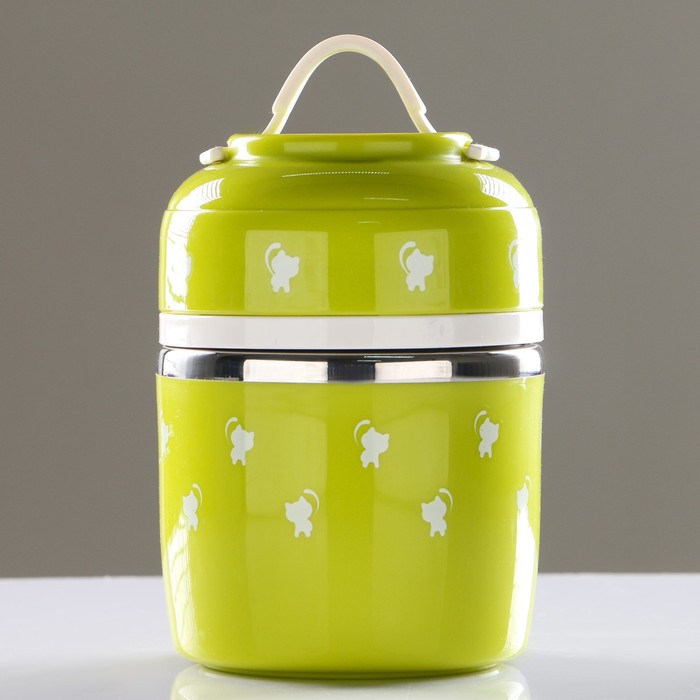 Ланч-бокс 0,78л, круг, "Рыбья кость", держит тепло 3-4ч, микс 10,5*22см