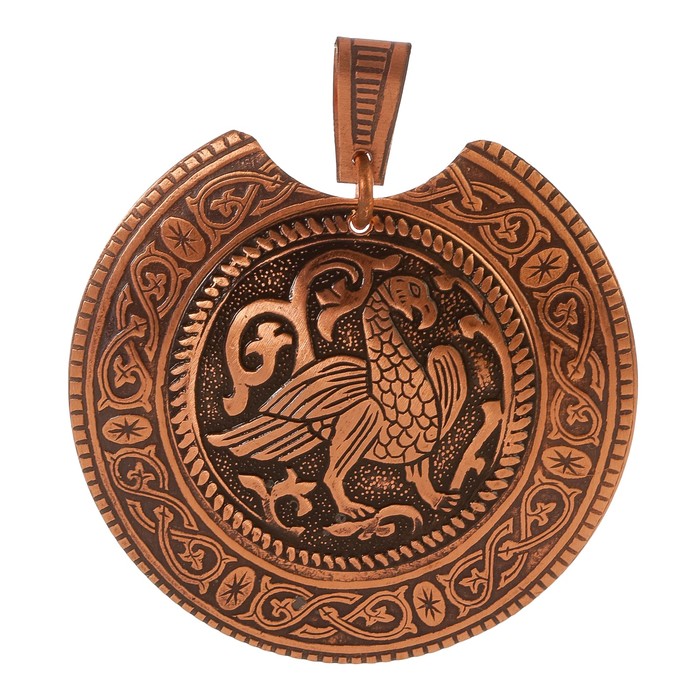 Колт накладной «Суздальская птица» D 52 мм, D вставки 36 мм медь