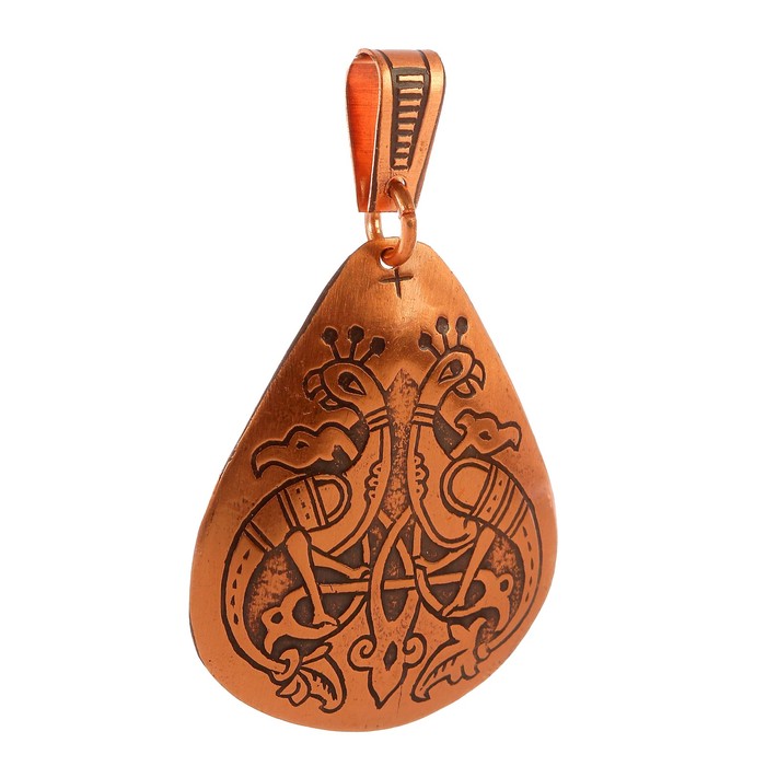 Подвеска «Кельтские птицы» H 43 мм L 35 мм медь