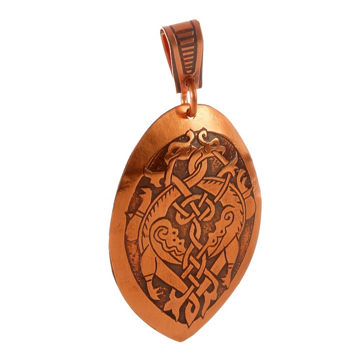 Подвеска «Переплетенные птицы» H 47 мм L 33 мм медь