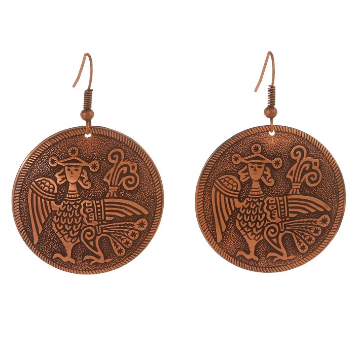 Серьги «Алконост» 35 мм медь