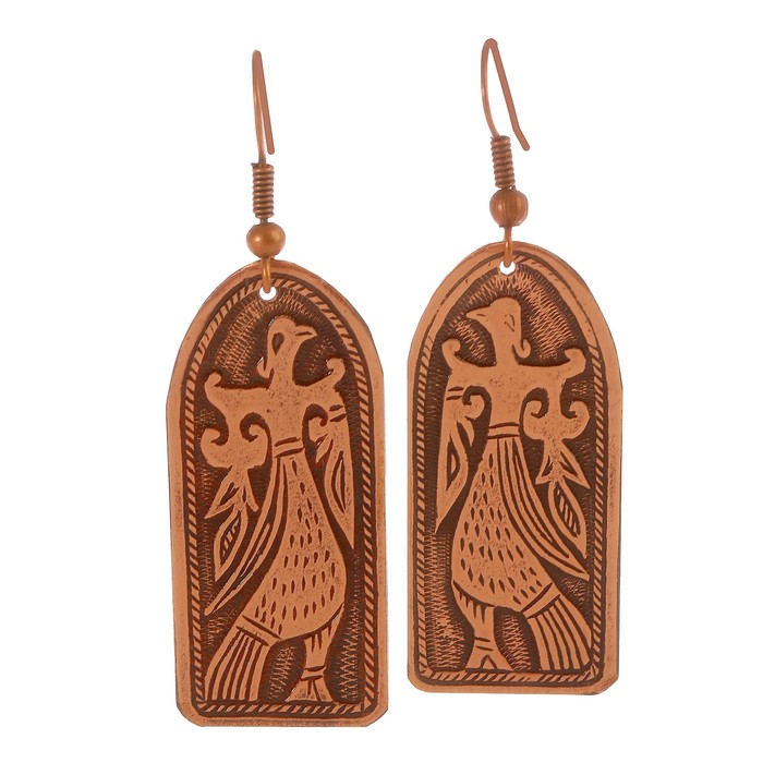 Серьги «Дева-птица» H 37 мм, L 17 мм медь