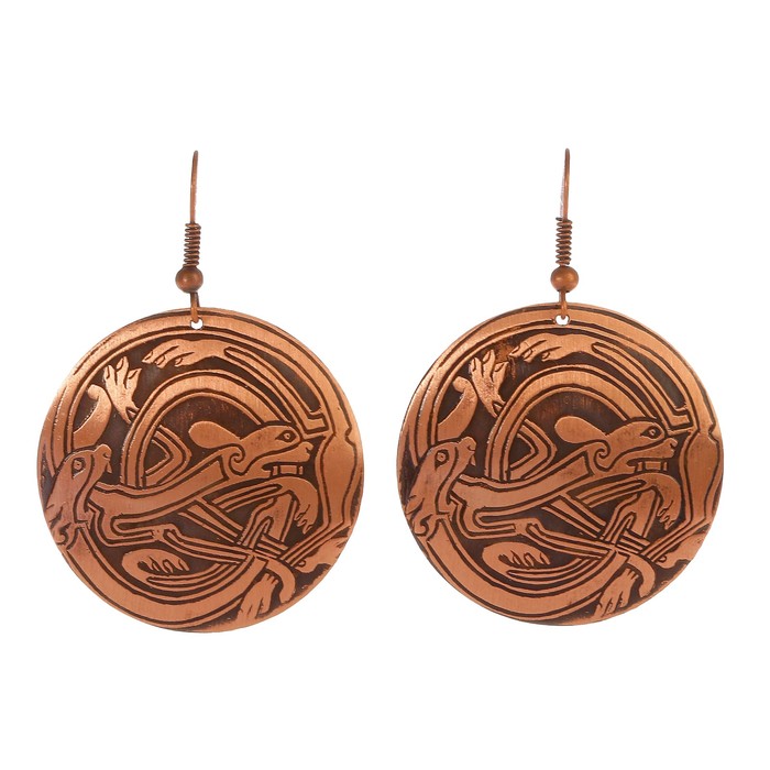 Серьги «Кельтские переплетенные собаки» D 35 мм медь