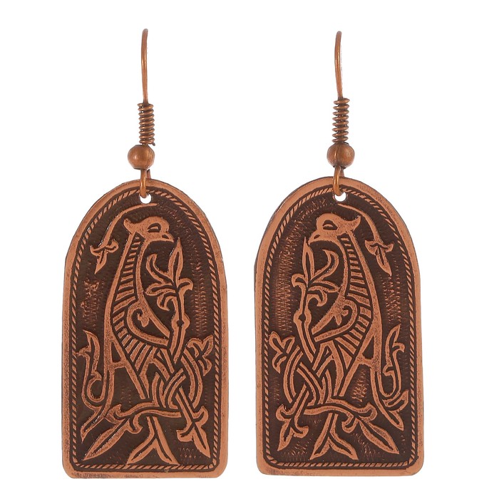 Серьги «Киевская птица» H 35 мм, L 19 мм медь
