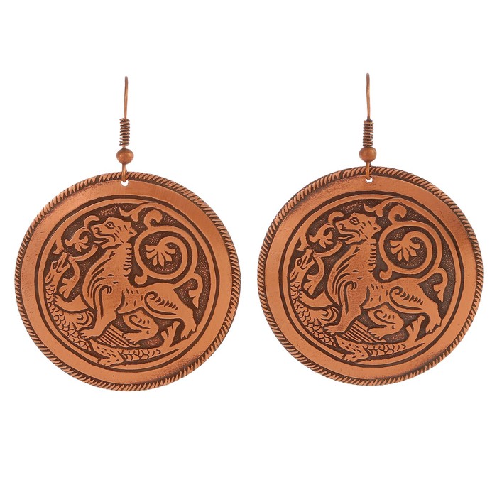 Серьги «Суздальский лев» D 40 мм медь