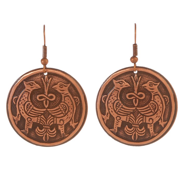 Серьги «Тереховские птицы» D 30 мм медь