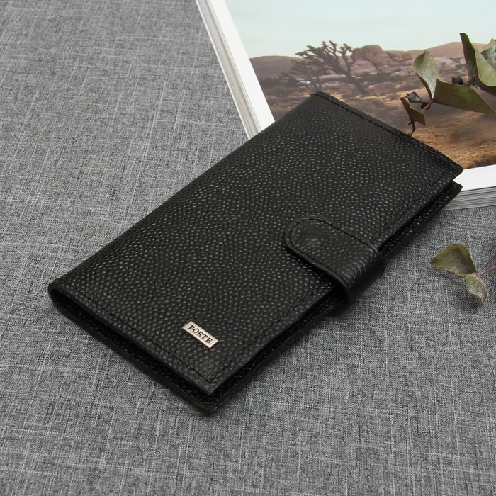 Кошелёк мужской, 4 отдела, для карт, монет, с хлястиком, цвет чёрный