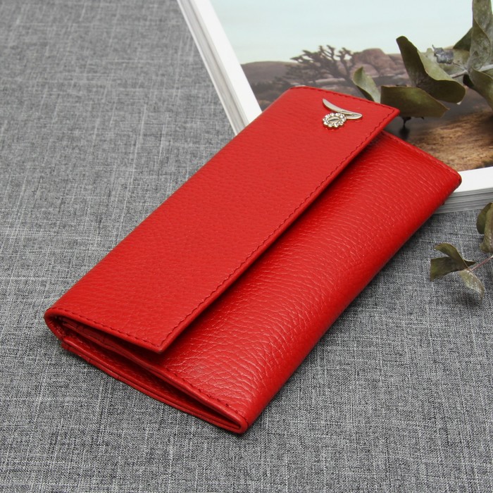 Кошелёк женский, 3 отдела, наружный карман, флоттер, цвет красный