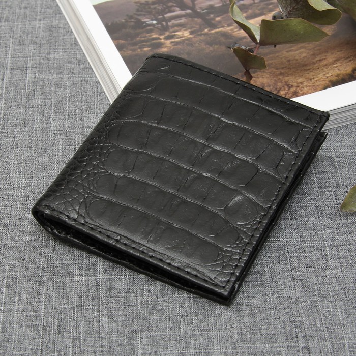 Кошелёк мужской, 2 отдела, для карт, для монет, на кнопке, кайман цвет чёрный