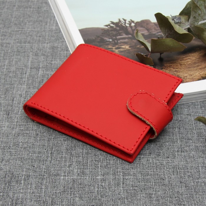 Кошелёк женский, 2 отдела, для карт, монет, с хлястиком, наппа, цвет красный