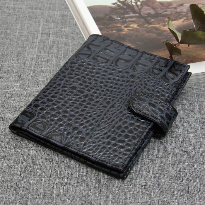 Обложка для автодокументов и паспорта, с хлястиком, кайман, цвет синий