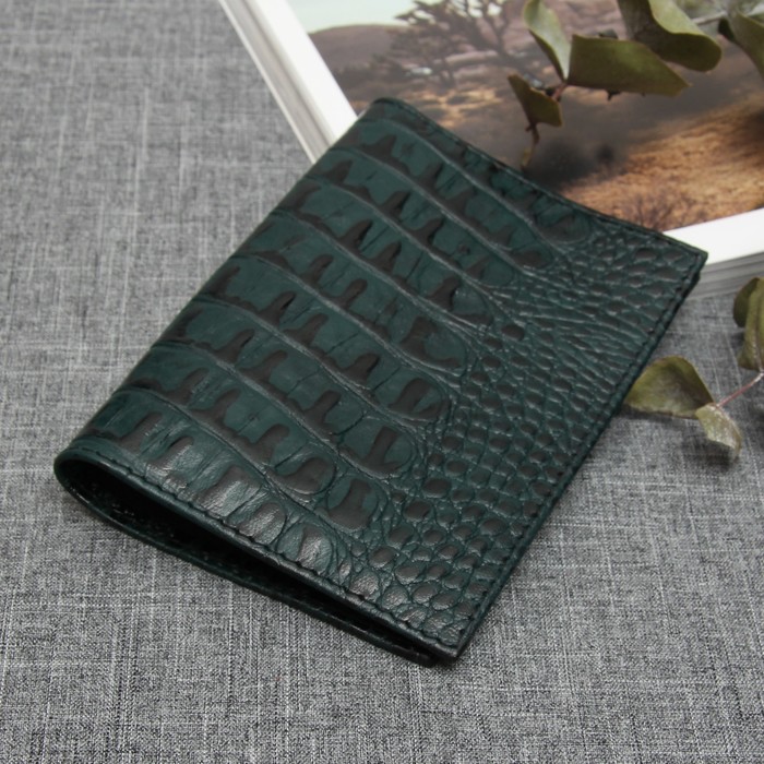 Обложка для паспорта, 5 карманов для карт, кайман, цвет зелёный