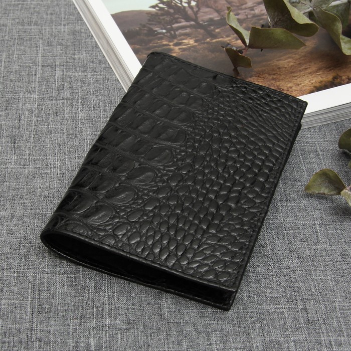 Обложка для паспорта, 5 карманов для карт, кайман, цвет чёрный