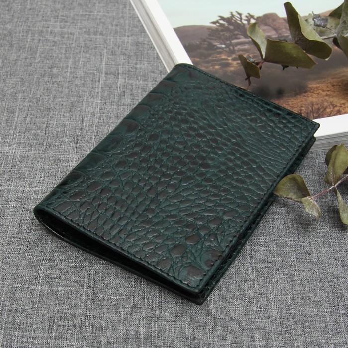 Обложка для паспорта, 5 карманов для карт, кайман, цвет зелёный